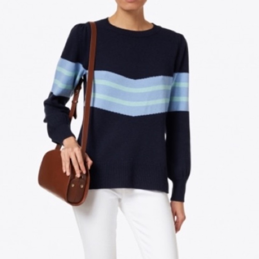 Sail to Sable STS Womens Size XS 100% Wool Navy and Blue Stripe Sweater